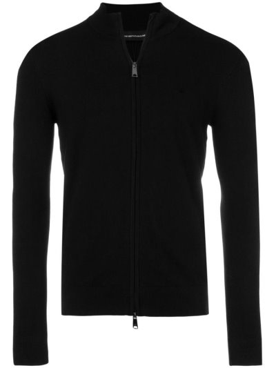 Cardigan Armani Emporio Zipped Logo ανδρικα μαυρα | GR13880