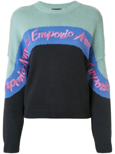 Jumpers Armani Emporio Colour Block Knit Logo Embroidered γυναικεια μπλε πρασινο | GR29488