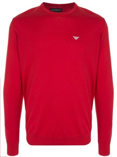 Jumpers Armani Emporio Embroidered Logo Crew Neck ανδρικα κοκκινα | GR78227