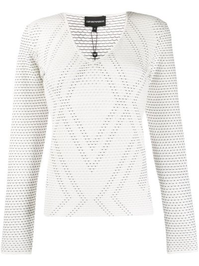 Jumpers Armani Emporio Geometric Pattern Knit γυναικεια ασπρα | GR77686