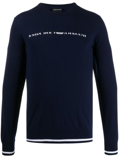 Jumpers Armani Emporio Logo Knit ανδρικα μπλε | GR24217