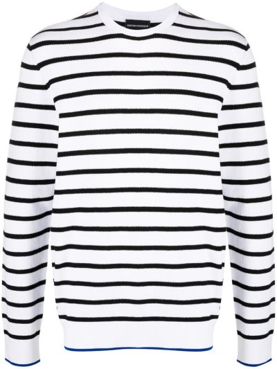 Jumpers Armani Emporio Striped Long Sleeve ανδρικα ασπρα μπλε | GR83520