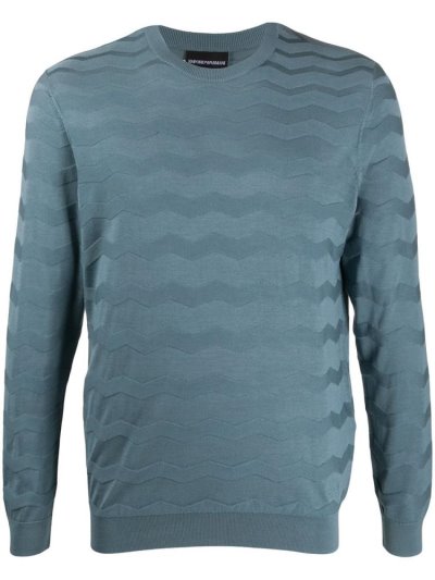 Jumpers Armani Emporio Wave Knitted ανδρικα μπλε | GR97945