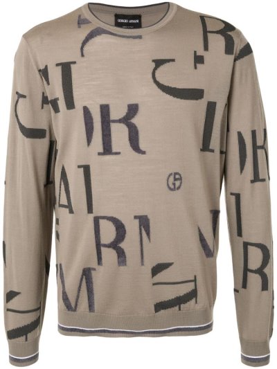 Jumpers Giorgio Armani Brand Letter Long Sleeve ανδρικα καφε πρασινο | GR66591