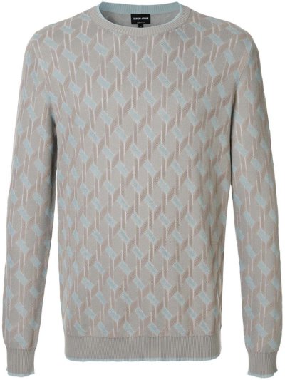 Jumpers Giorgio Armani Jacquard Motif ανδρικα γκρι μπλε | GR38319
