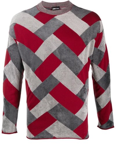 Jumpers Giorgio Armani Tile Intarsia Knit ανδρικα γκρι κοκκινα | GR11157