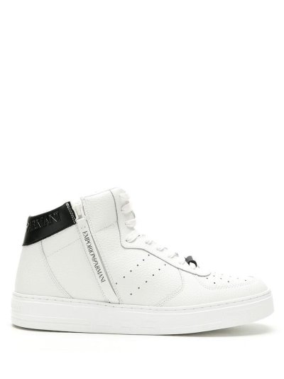Αθλητικά Παπούτσια Armani Emporio High Top δερματινα ανδρικα ασπρα μαυρα | GR73159