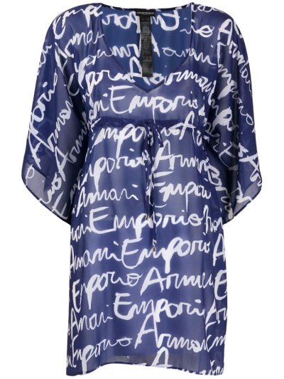 Αριστος Armani Emporio Signature Logo Tunic γυναικεια μπλε ασπρα | GR59431