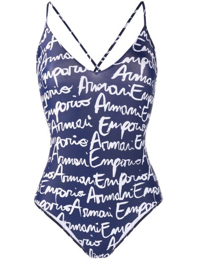 Μαγιό Armani Emporio Logo Print Crisscross Back γυναικεια μαυρα ασπρα | GR61082