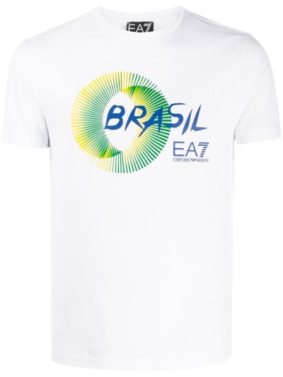 Μπουφάν Bomber Ea7 Emporio Armani Brasil Print βαμβακερα ανδρικα ασπρα | GR30740