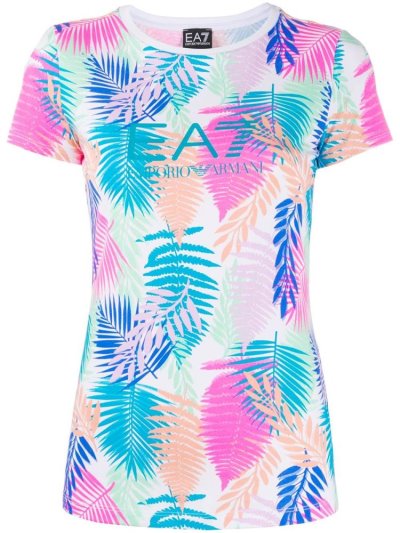 Μπουφάν Bomber Ea7 Emporio Armani κοντο Sleeve Palm Print γυναικεια ασπρα | GR97363