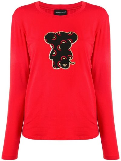 Μπουφάν Bomber Armani Emporio Bear Print γυναικεια κοκκινα | GR38975