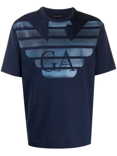 Μπουφάν Bomber Armani Emporio Eagle Logo Print Round Neck ανδρικα μπλε | GR48412