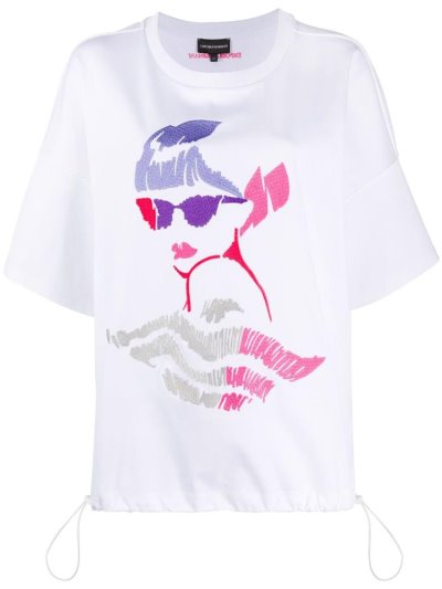 Μπουφάν Bomber Armani Emporio Embroidered Logo Drawstring γυναικεια ασπρα | GR37451