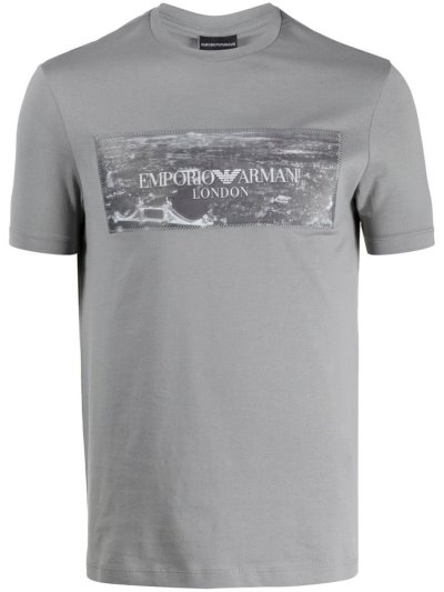 Μπουφάν Bomber Armani Emporio Logo Print ανδρικα γκρι | GR08288