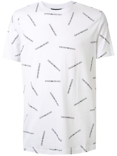 Μπουφάν Bomber Armani Emporio Multiple Logo Print ανδρικα ασπρα | GR37544