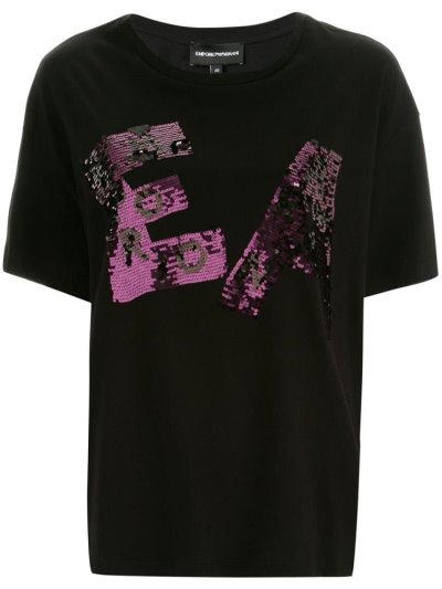 Μπουφάν Bomber Armani Emporio Sequinned Logo Boxy γυναικεια μαυρα μωβ | GR12975