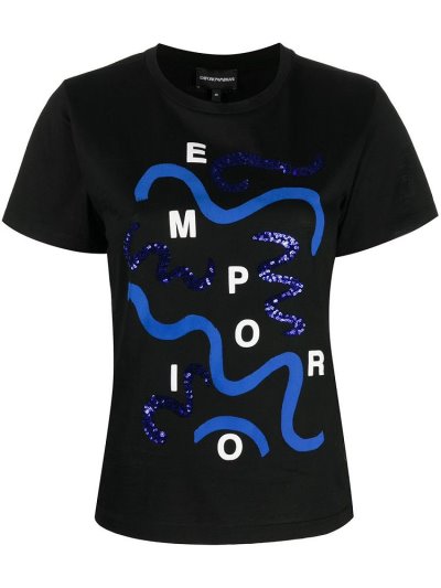 Μπουφάν Bomber Armani Emporio Wave Logo Print γυναικεια μαυρα | GR66263