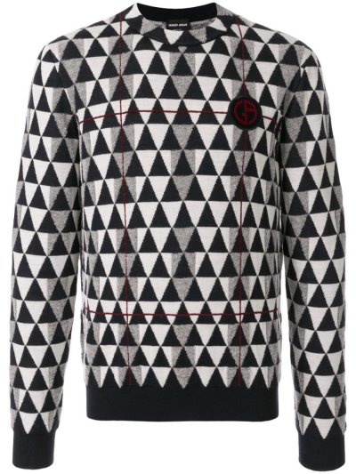 Πουλόβερ Giorgio Armani Knit Logo ανδρικα μαυρα ασπρα | GR66535