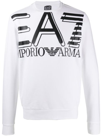Φούτερ Ea7 Emporio Ea7 Large Logo Printed βαμβακερα ανδρικα ασπρα | GR03421