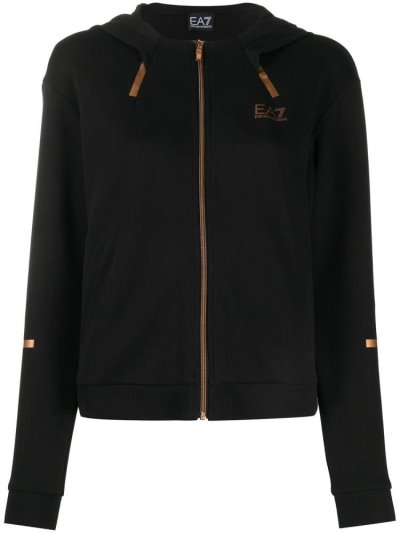 Φούτερ Ea7 Emporio Armani Metallic Trim Κουκουλοφόρος γυναικεια μαυρα | GR22061
