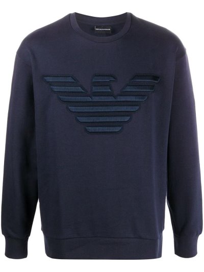 Φούτερ Armani Emporio Eagle Embroidered Round Neck ανδρικα μπλε | GR05613