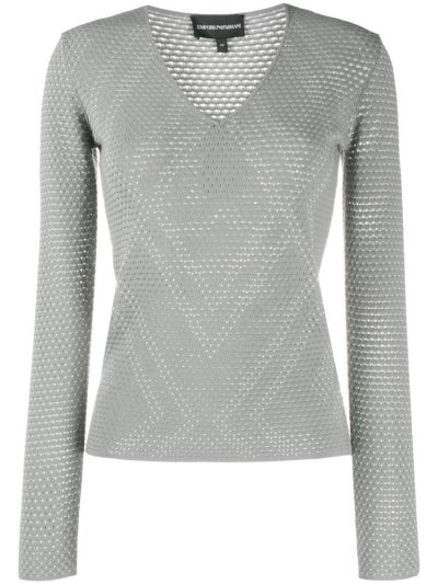 Φούτερ Armani Emporio Textured V Neck γυναικεια γκρι | GR98286