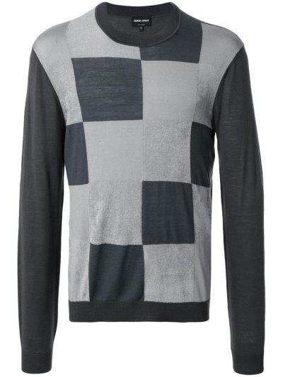 Φούτερ Giorgio Armani Checkered Crew Neck ανδρικα γκρι | GR88627