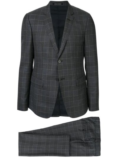 κοστούμια Armani Emporio κλασικα Checked Two Piece ανδρικα γκρι | GR72060