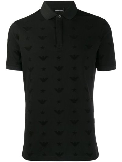 μπλουζακια πολο Armani Emporio All Over Logo ανδρικα μαυρα | GR46701