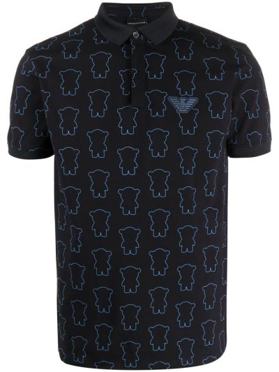 μπλουζακια πολο Armani Emporio All Over Bear Print ανδρικα μπλε | GR69891