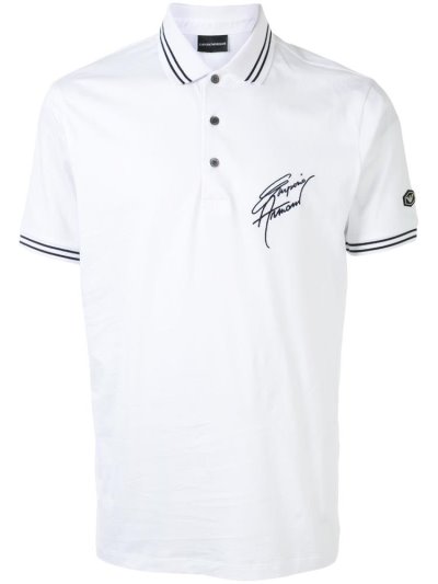 μπλουζακια πολο Armani Emporio Embroidered Logo ανδρικα ασπρα | GR97493