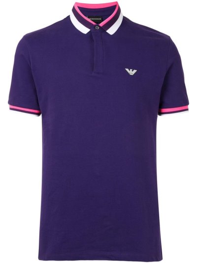 μπλουζακια πολο Armani Emporio Stripe Detail Logo Patch ανδρικα μωβ | GR12984