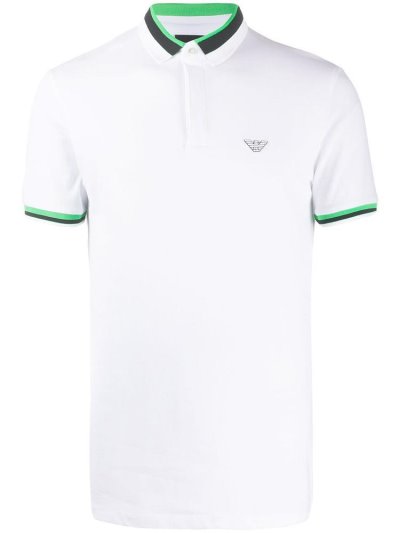 μπλουζακια πολο Armani Emporio Striped Trim Logo ανδρικα ασπρα | GR24903