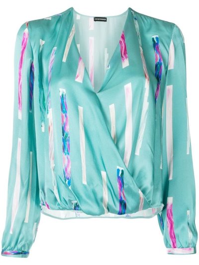 μπλούζα Armani Emporio Abstract Print Wrap γυναικεια μπλε | GR20446