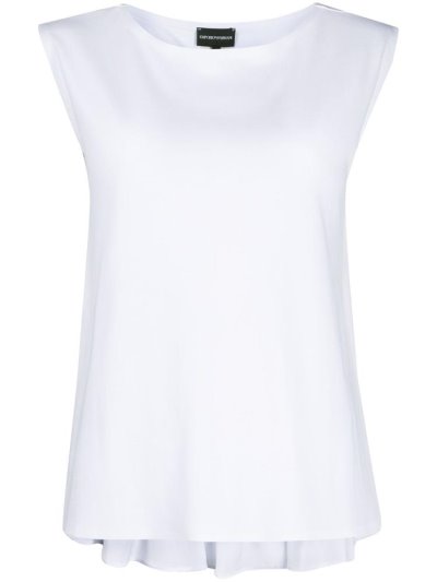 μπλούζα Armani Emporio Back Peplum Hem αμανικα γυναικεια ασπρα | GR40315