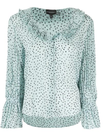 μπλούζα Armani Emporio Polka Dot Frill γυναικεια πρασινο μαυρα | GR56350