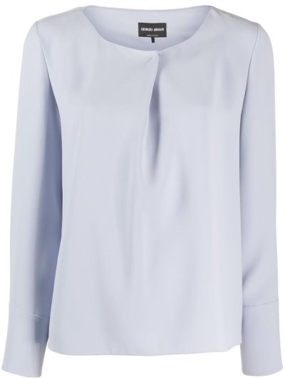 μπλούζα Giorgio Armani Pleated Detail Long Sleeve γυναικεια μπλε | GR05322