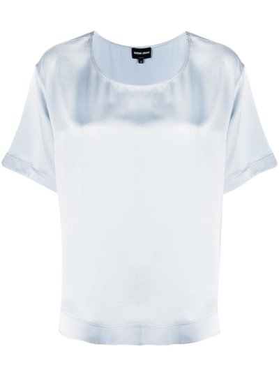 μπλούζα Giorgio Armani κοντο Sleeve Silk γυναικεια μπλε | GR92351