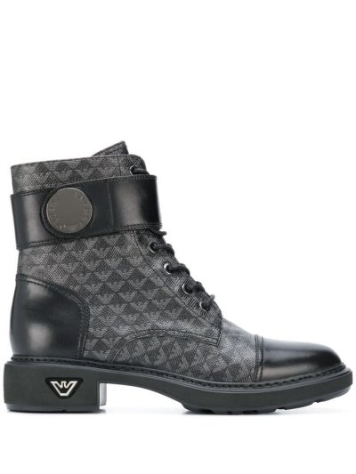 μποτεσ Armani Emporio Logo Print Combat γυναικεια μαυρα γκρι | GR41541