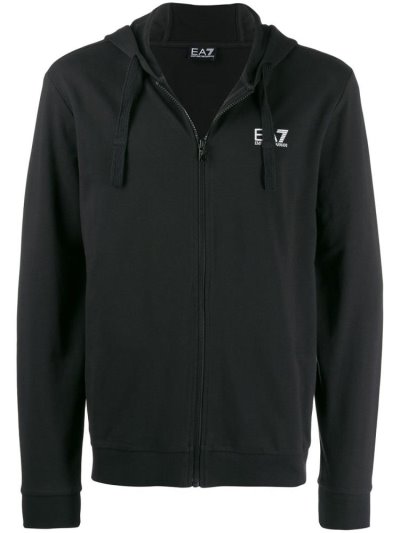 μπουφαν Ea7 Emporio Armani Logo Print Κουκουλοφόρος ανδρικα μαυρα | GR17595