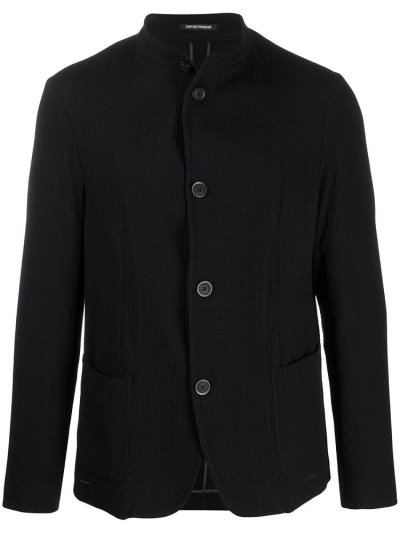 μπουφαν Armani Emporio Band Collar Waffle Weave ανδρικα μαυρα | GR48010