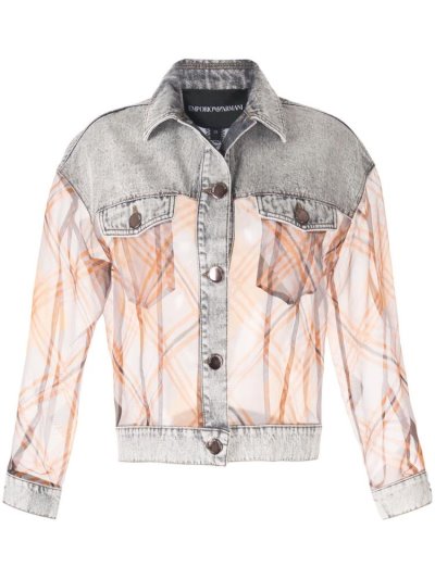 μπουφαν Armani Emporio Contrast Sheer Denim γυναικεια γκρι πορτοκαλι | GR85594