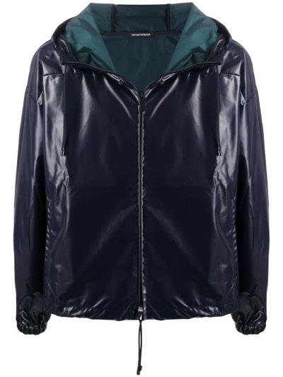μπουφαν Armani Emporio Faux δερματινα Κουκουλοφόρος ανδρικα μπλε | GR22733