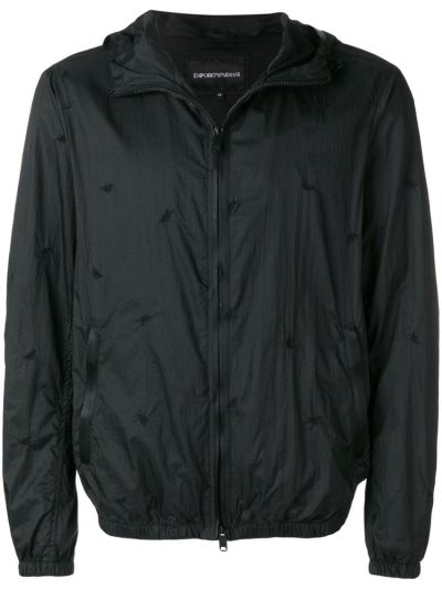 μπουφαν Armani Emporio Logo Embroidered Zip Up ανδρικα μαυρα | GR67205
