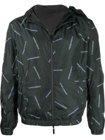 μπουφαν Armani Emporio Logo Print Κουκουλοφόρος ανδρικα μαυρα | GR35709