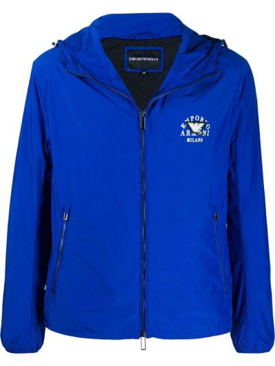 μπουφαν Armani Emporio Logo Zipped Κουκουλοφόρος ανδρικα μπλε | GR70156