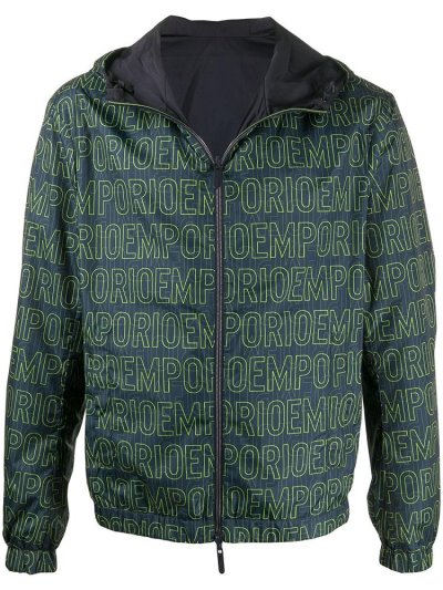 μπουφαν Armani Emporio Logo Κουκουλοφόρος ανδρικα μπλε πρασινο | GR85079