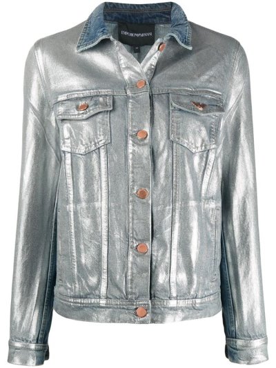 μπουφαν Armani Emporio Metallic Denim γυναικεια μπλε ασημι | GR97407