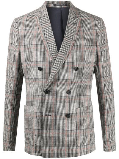μπουφαν Armani Emporio Plaid Double Breasted Suit ανδρικα μπλε | GR98085